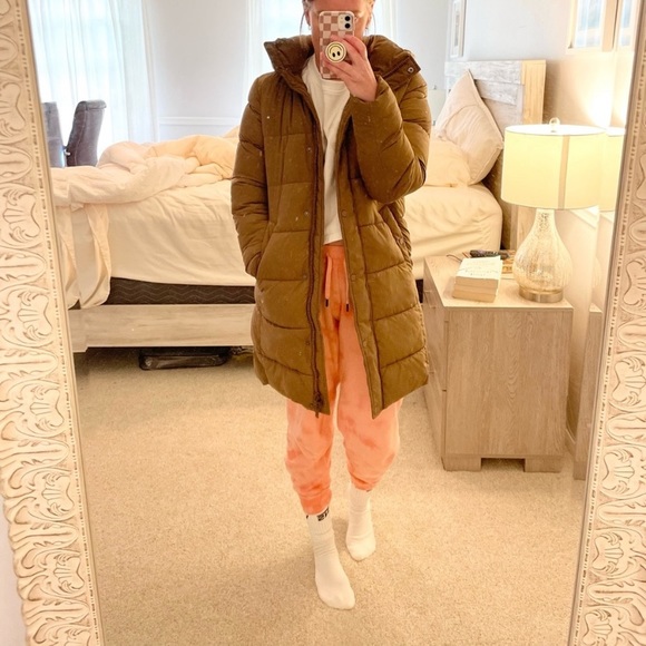 H&M hooded puffer midi brownish green coat jacket size XS - Picture 5 of 7